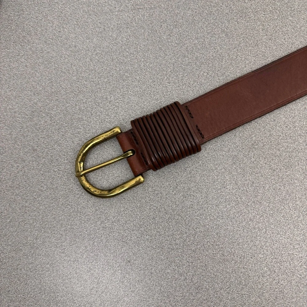Lauren Ralph Lauren Belt Womens Small Brown Leather Wrapped Detail Brass Buckle